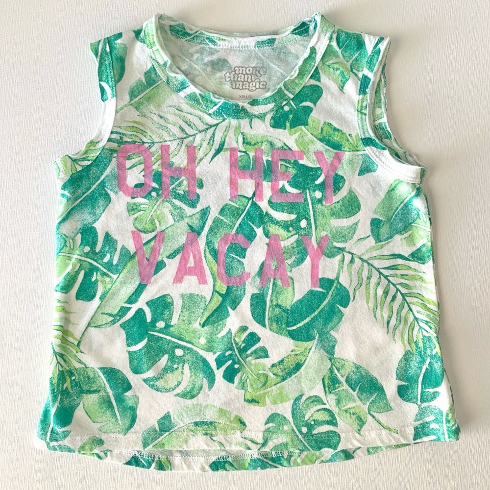 Palm Leaves Print “Oh Hey Vaca” Little Girls Tank Top